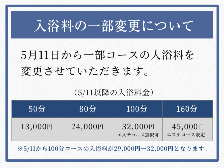 5/11～入浴料一部改定のお知らせ